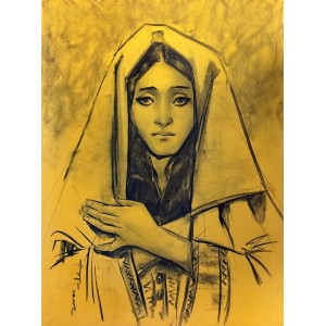 Doda Baloch, Tribad Girl, 20 x 27 Inch, Charcoal on Paper, Figurative Painting, AC-DDB-009